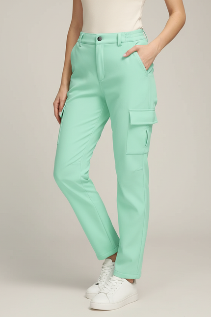 Pantalon Cargo Vert Menthe Multi-Poches Femme - Simili cuir