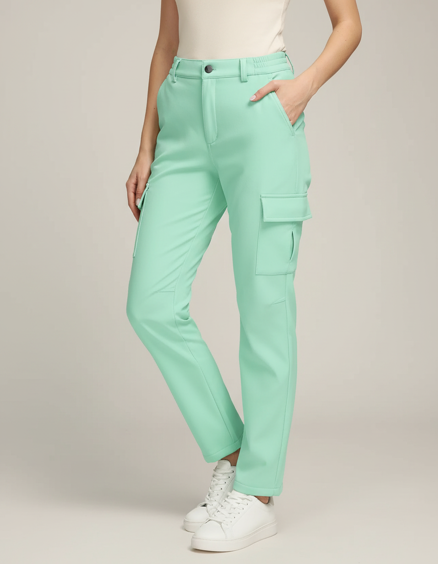 Pantalon Cargo Vert Menthe Multi-Poches Femme - Simili cuir