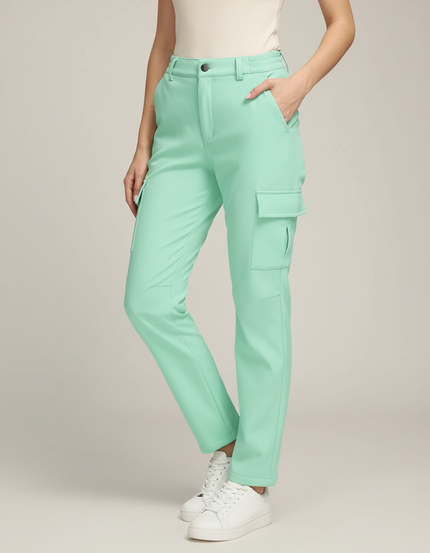 Pantalon Cargo Vert Menthe Multi-Poches Femme - Simili cuir