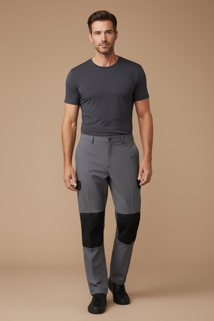 Pantalon Cargo Gris Patchwork Noir Homme Coupe Droite - Gabardine