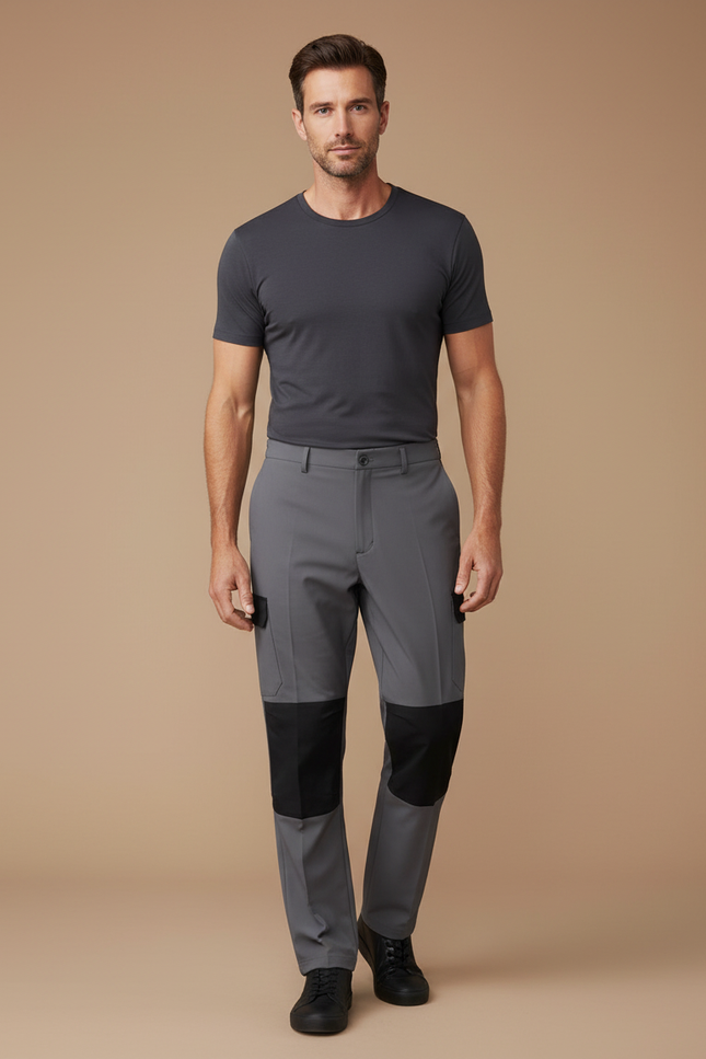 Pantalon Cargo Gris Patchwork Noir Homme Coupe Droite - Gabardine