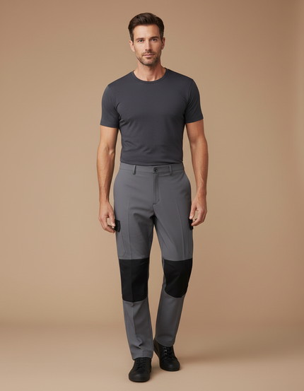 Pantalon Cargo Gris Patchwork Noir Homme Coupe Droite - Gabardine
