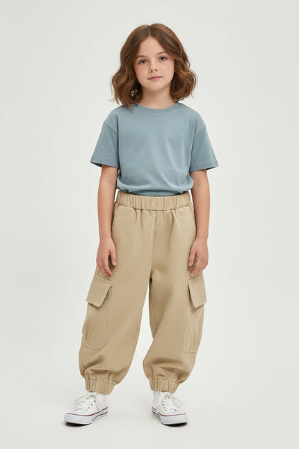 Pantalon Cargo Beige Ample Coton Poches Enfants