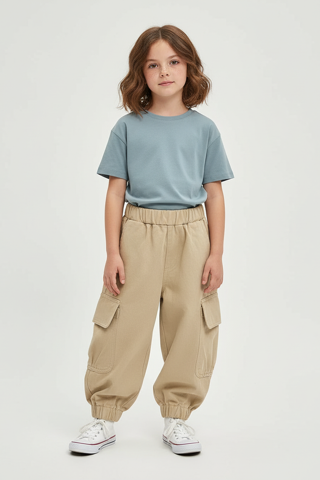 Pantalon Cargo Beige Ample Coton Poches Enfants