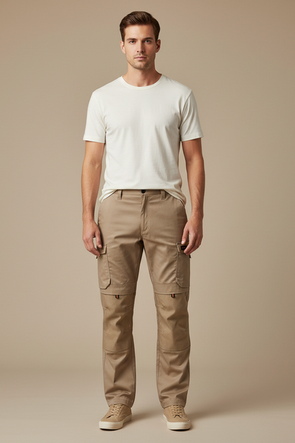 Pantalon Cargo Homme Beige Multipoches Décontracté Résistant - Toile