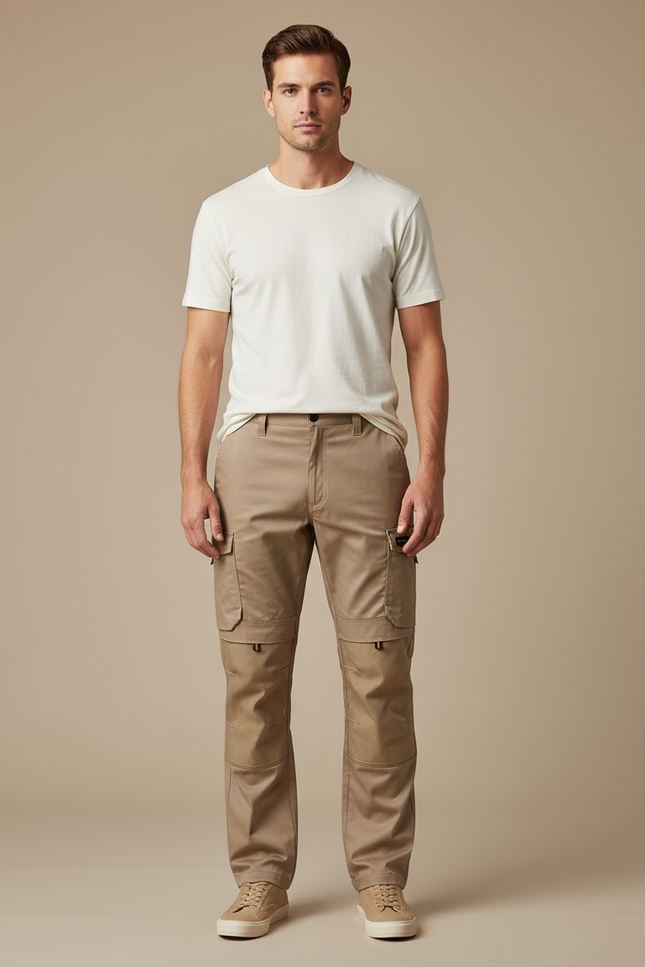 Pantalon Cargo Homme Beige Multipoches Décontracté Résistant - Toile