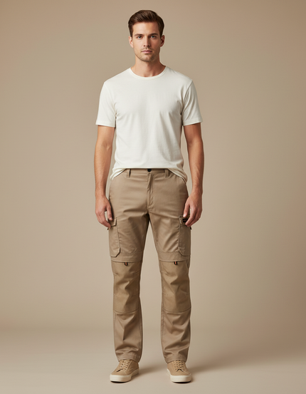 Pantalon Cargo Homme Beige Multipoches Décontracté Résistant - Toile