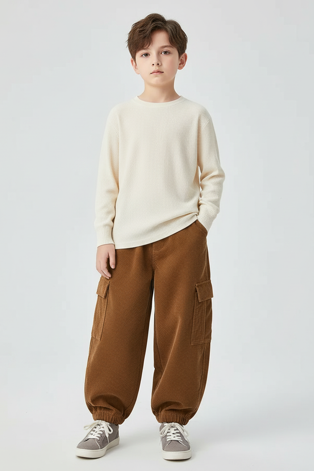 Pantalon Cargo Marron Ample Velours Enfant - Cordé