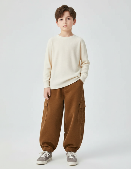 Pantalon Cargo Marron Ample Velours Enfant - Cordé