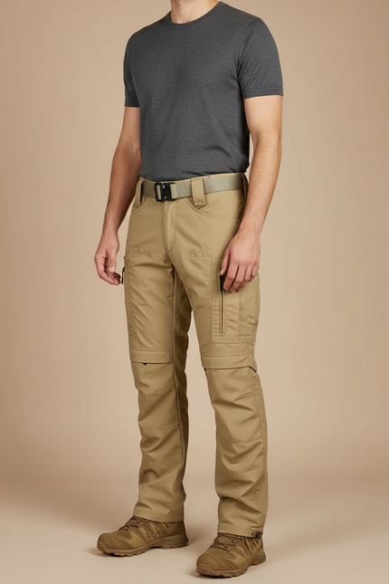 Pantalon Cargo Beige Tactique Multipoches Homme Convertible - Gabardine