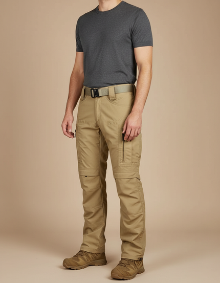 Pantalon Cargo Beige Tactique Multipoches Homme Convertible - Gabardine