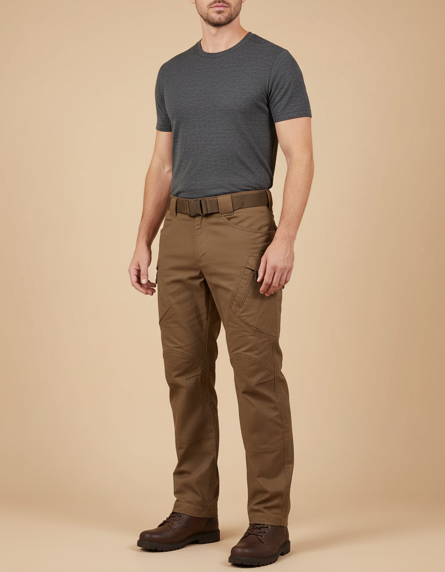Pantalon Cargo Marron Tactique Multipoches Résistant Homme - Toile