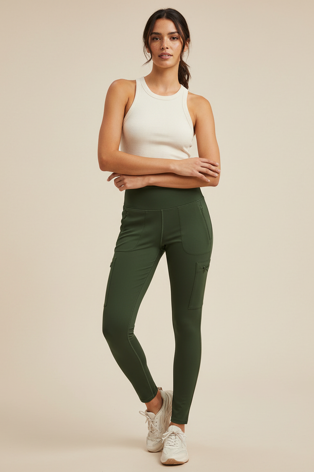Pantalon Cargo Vert Kaki Slim Fit Sport Femme - Polyester