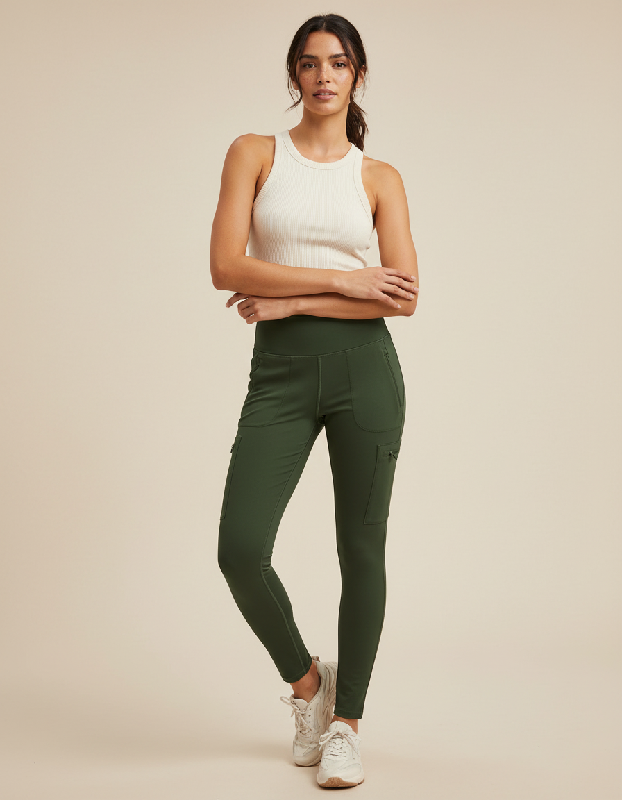 Pantalon Cargo Vert Kaki Slim Fit Sport Femme - Polyester