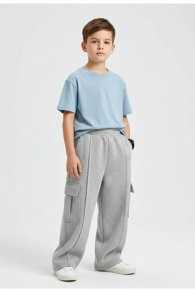 Pantalon Cargo Gris Molletonné Ample Multipoches Enfant