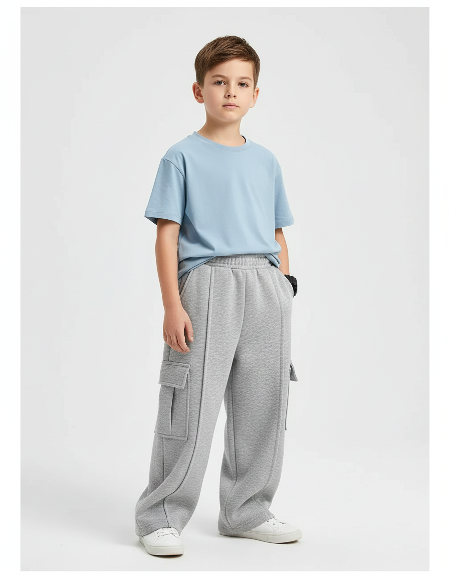 Pantalon Cargo Gris Molletonné Ample Multipoches Enfant