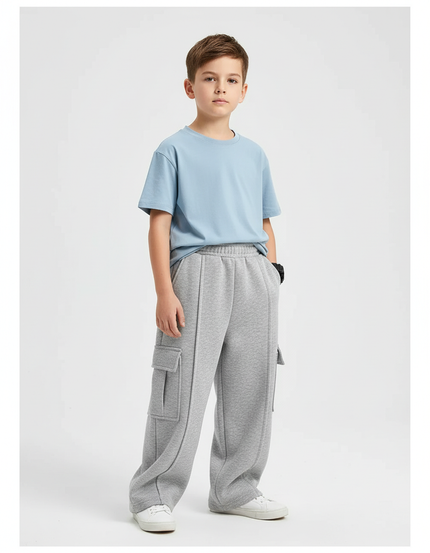 Pantalon Cargo Gris Molletonné Ample Multipoches Enfant