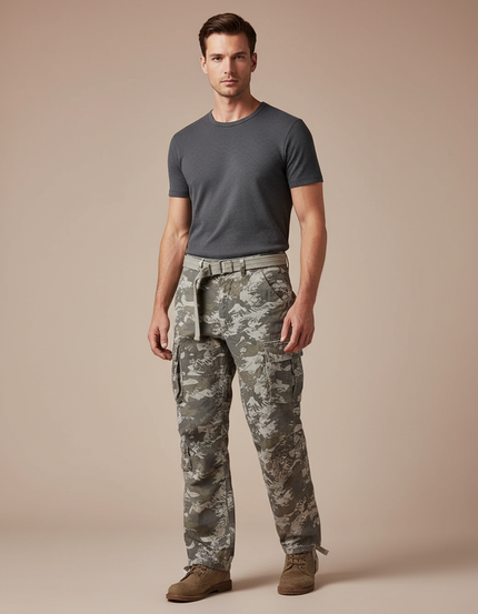 Pantalon Cargo Camouflage Multipoches Coton Décontracté Homme - Kaki Toile
