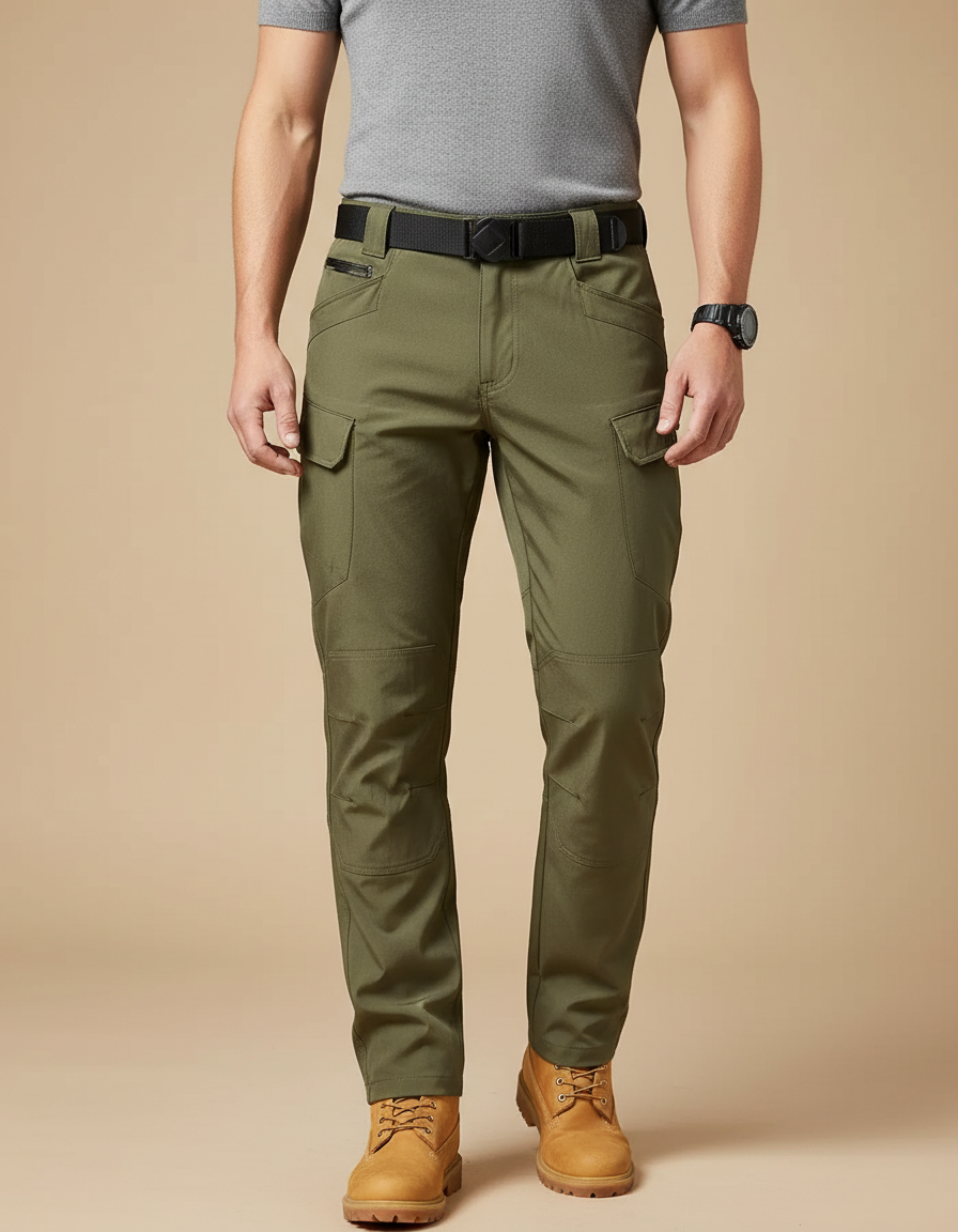 Pantalon Cargo Vert Tactique Multipoches Homme - Kaki Polyester