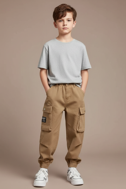 Pantalon Cargo Beige Coton Multipoches Garçon