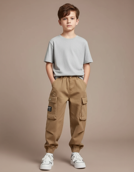 Pantalon Cargo Beige Coton Multipoches Garçon