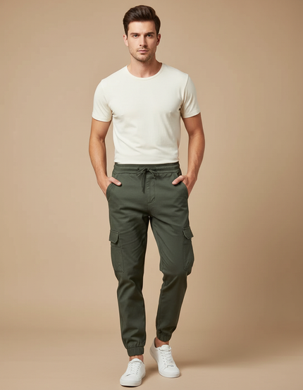 Pantalon Cargo Homme Vert Coton Décontracté Jogger - Kaki
