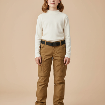 Pantalon Cargo Marron Enfant Multipoches Résistant Décontracté - Toile