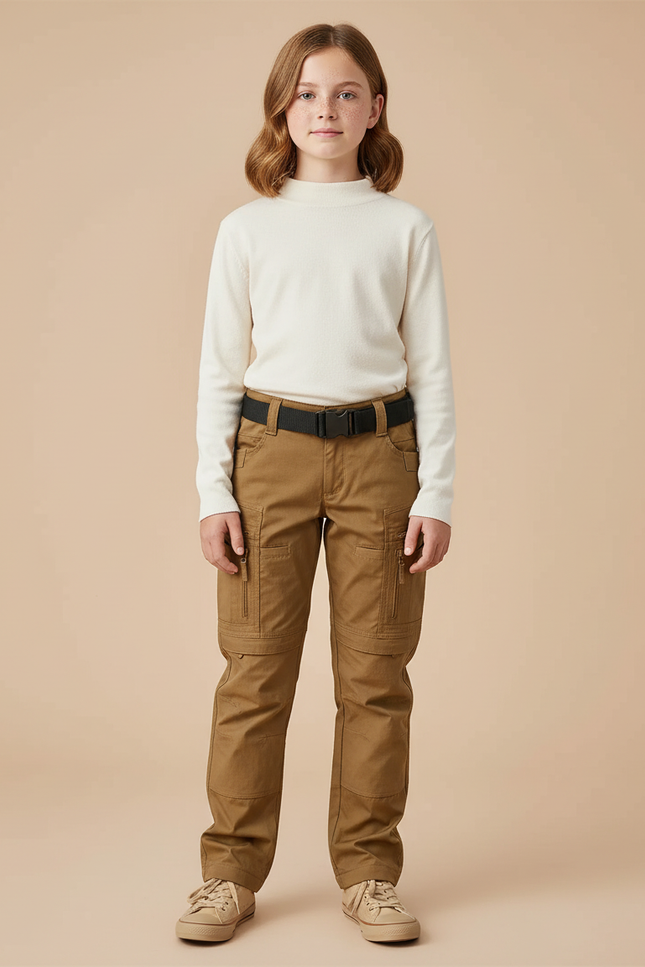 Pantalon Cargo Marron Enfant Multipoches Résistant Décontracté - Toile