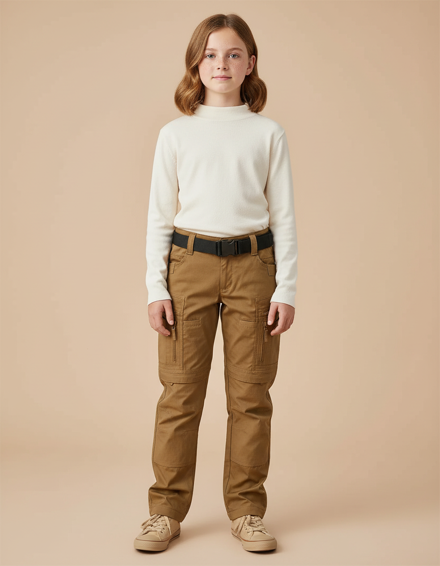 Pantalon Cargo Marron Enfant Multipoches Résistant Décontracté - Toile