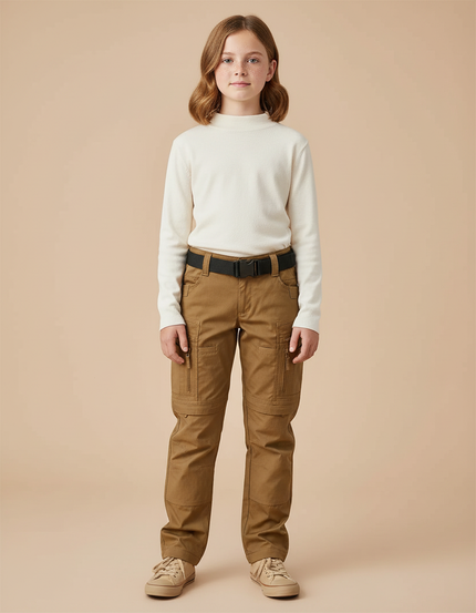 Pantalon Cargo Marron Enfant Multipoches Résistant Décontracté - Toile