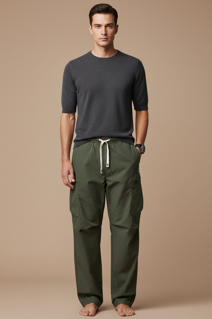 Pantalon Cargo Kaki Ample Léger Décontracté Homme - Polyester