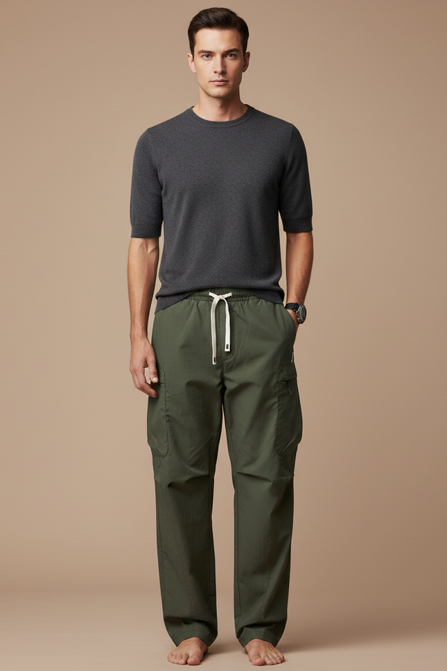 Pantalon Cargo Kaki Ample Léger Décontracté Homme - Polyester