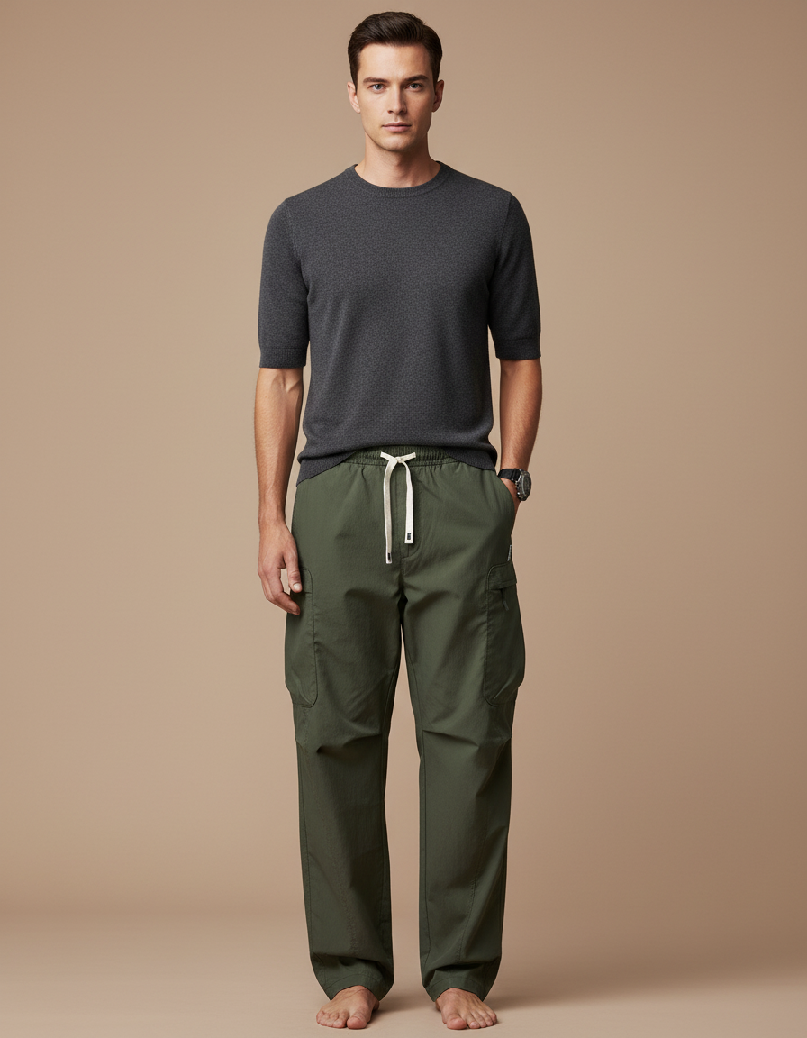 Pantalon Cargo Kaki Ample Léger Décontracté Homme - Polyester