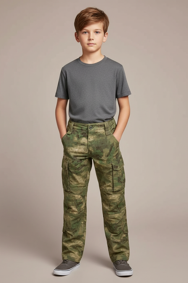Pantalon Cargo Camouflage Militaire Enfant Garçon Vert Ample - Toile