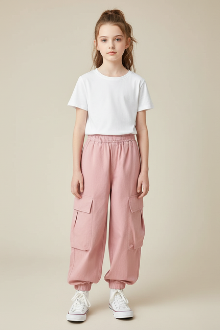 Pantalon Cargo Fille Rose Jogger - Toile