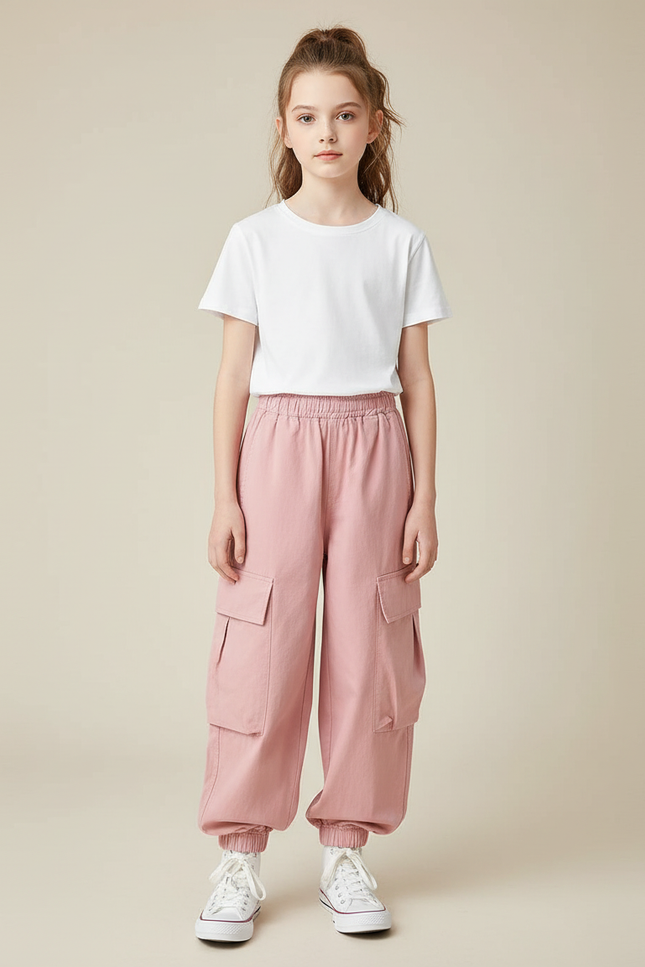 Pantalon Cargo Fille Rose Jogger - Toile