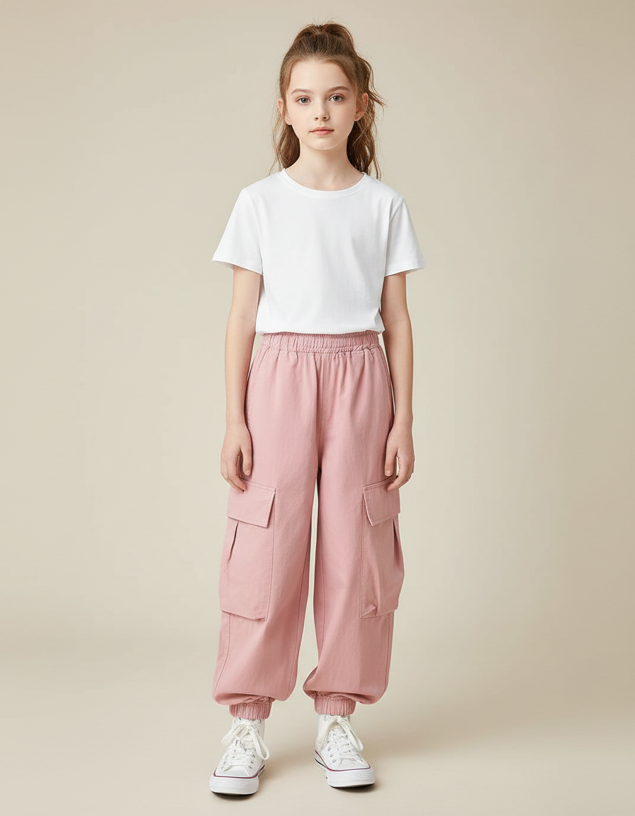 Pantalon Cargo Fille Rose Jogger - Toile