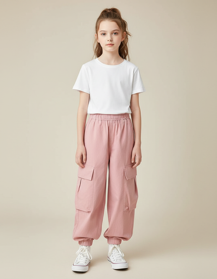 Pantalon Cargo Fille Rose Jogger - Toile