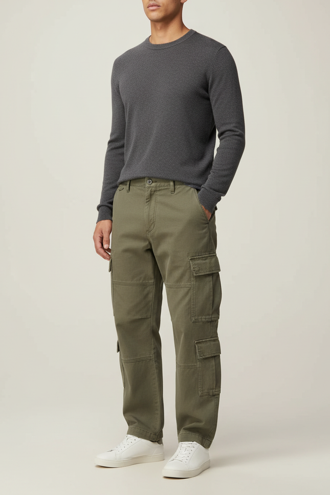 Pantalon Cargo Vert Kaki Ample Multipoches Coton - Toile