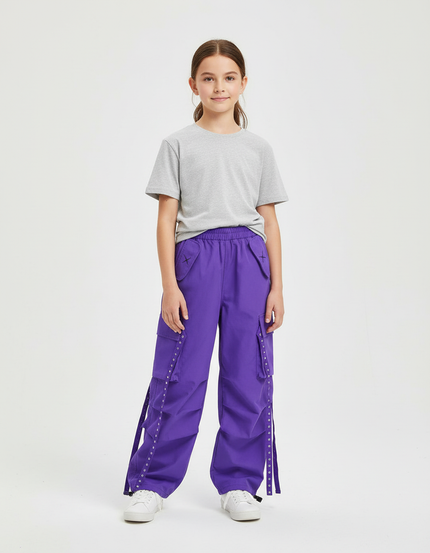 Pantalon Cargo Violet Ample Fille Streetwear Poches - Polyester