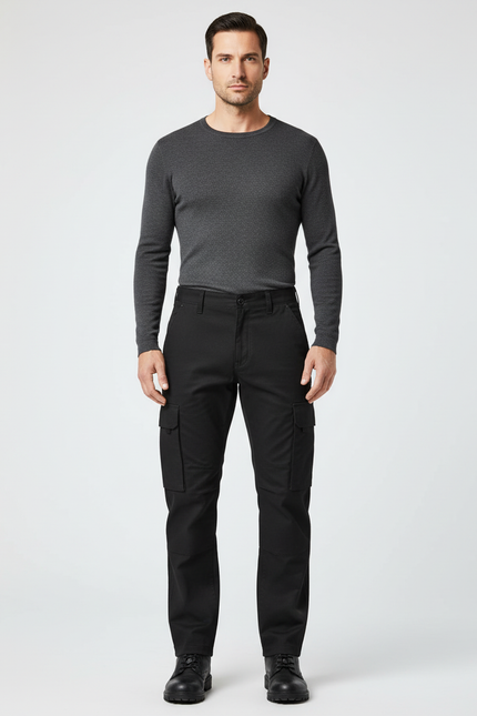 Pantalon Cargo Noir Homme Multipoches Résistant Décontracté - Toile