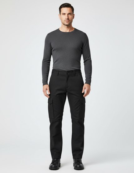 Pantalon Cargo Noir Homme Multipoches Résistant Décontracté - Toile