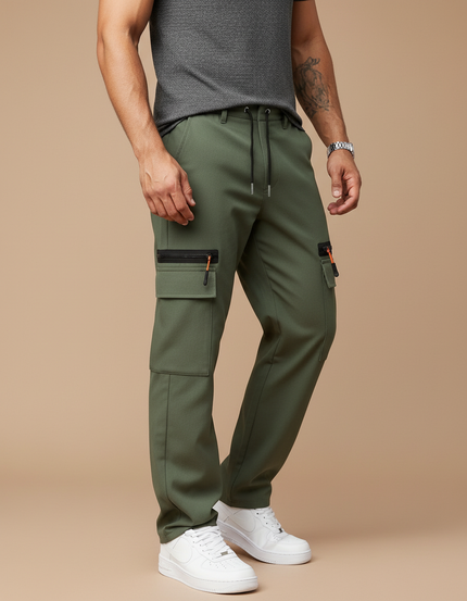 Pantalon Cargo Vert Kaki Homme Décontracté Multipoches Zippées - Polyester