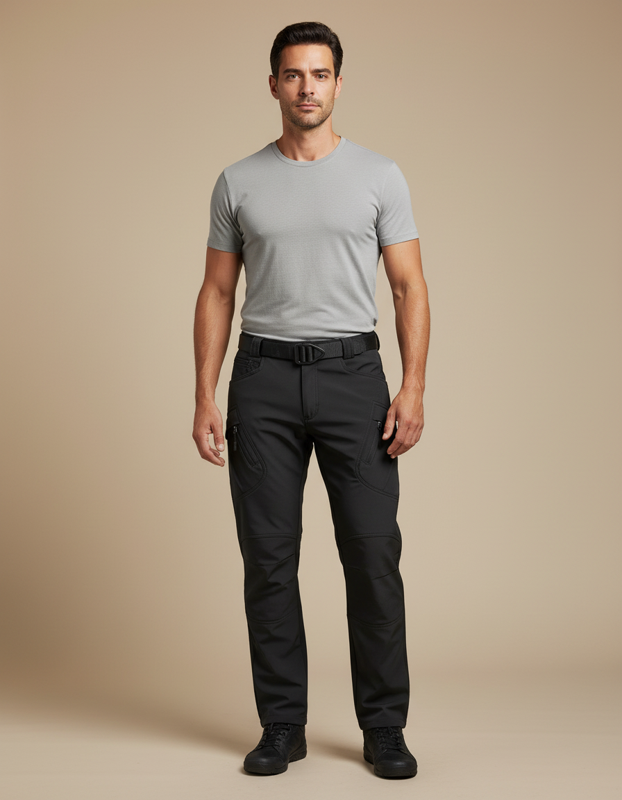 Pantalon Cargo Noir Technique Multipoches Homme - Polyester