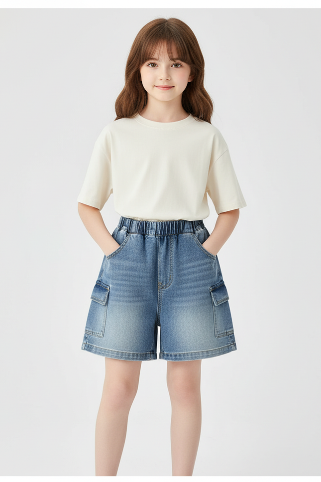 Pantalon Cargo Jean Bleu Ample Poches Enfants