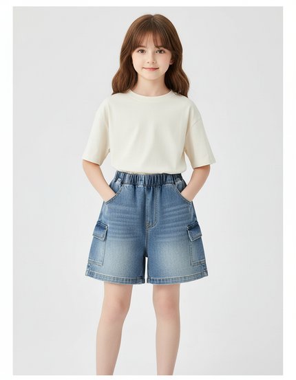 Pantalon Cargo Jean Bleu Ample Poches Enfants