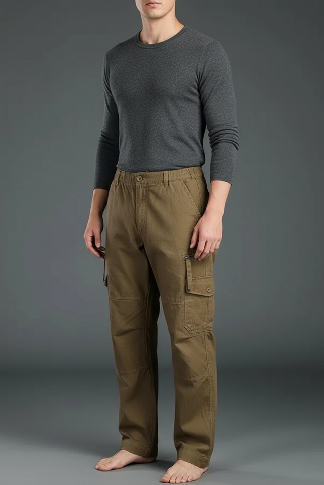 Pantalon Cargo Kaki Coton Ample Confortable Multi-poches