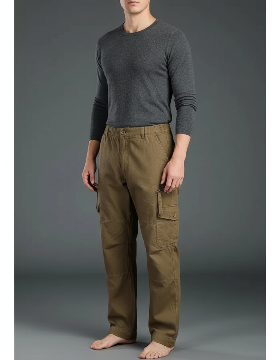 Pantalon Cargo Kaki Coton Ample Confortable Multi-poches