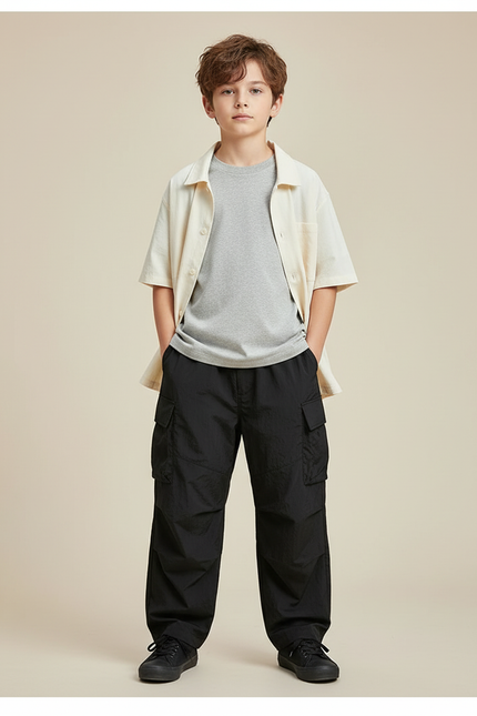 Pantalon Cargo Garçon Noir Parachute - Polyester