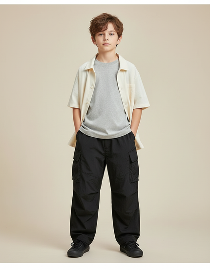 Pantalon Cargo Garçon Noir Parachute - Polyester